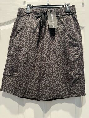 Dark Greenish Leopard Print Drawstring Midi Skirt